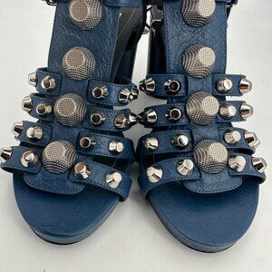 Balenciaga Blue Leather Arena Studded Gladiator 6.5 Size Heel Sandals